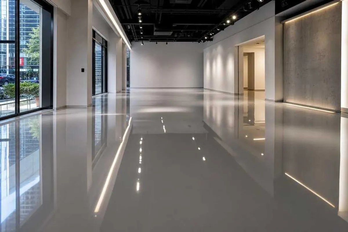 Piso epóxi de alto brilho em espaço comercial no Centro de Fazenda Rio Grande