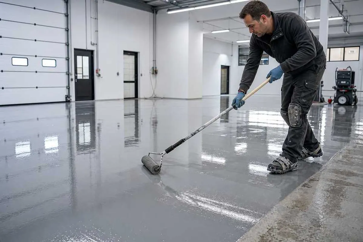 Aplicação de piso epóxi de alto brilho em galpão industrial em Águas Belas
